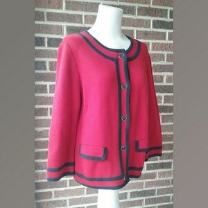Talbots Cardigan Sweater Red and Navy Button Up